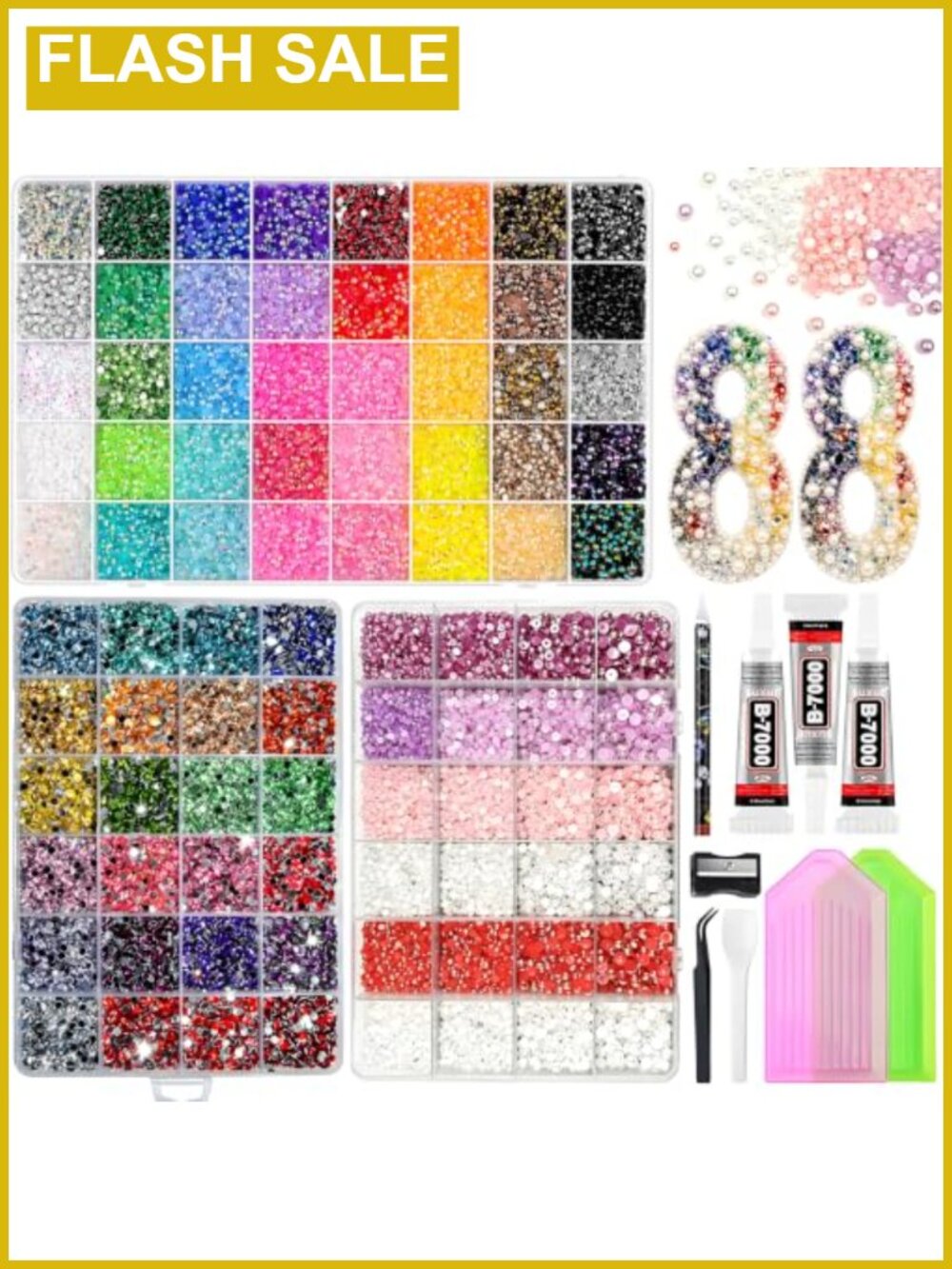 88-Grid Rhinestone Kit with B7000 Glue, Craft Tools for Nail Art DIY
